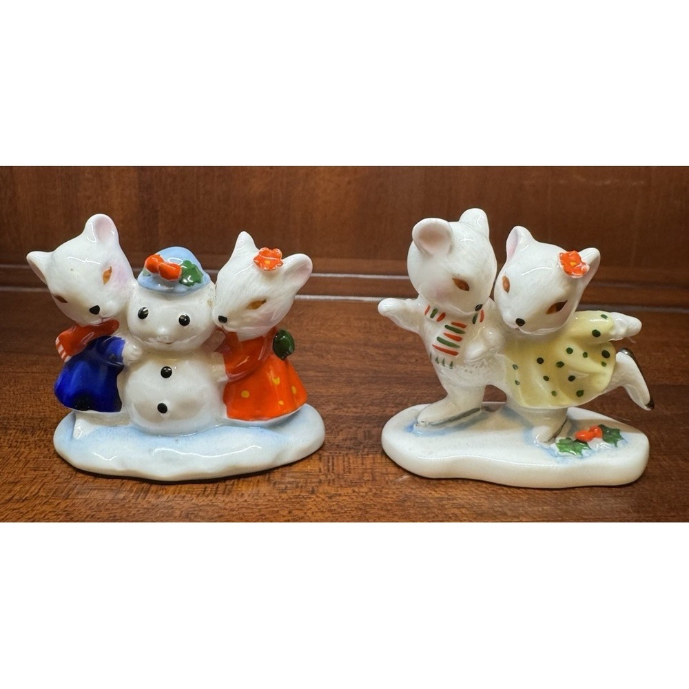 Vintage Enesco Maruri Masterpiece Mice Figurines 1977 Bone China Winter Set